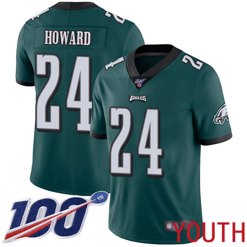 Youth Philadelphia Eagles #24 Jordan Howard Midnight Green Team Color Vapor Untouchable NFL Jersey Limited 100th